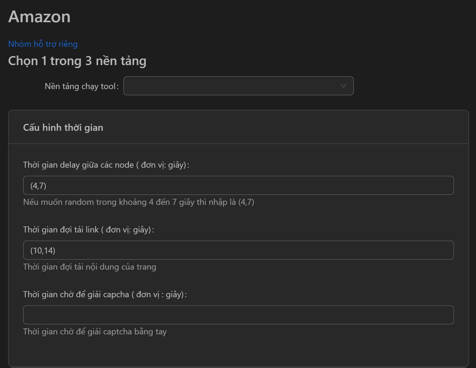 Giao diện tool nuôi tài khoản Amazon