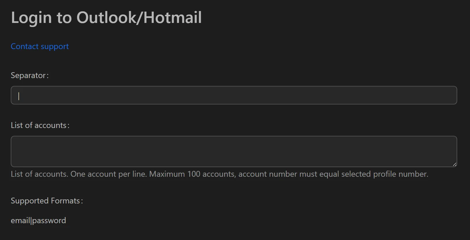 Outlook/Hotmail auto-login tool interface showing bulk account management