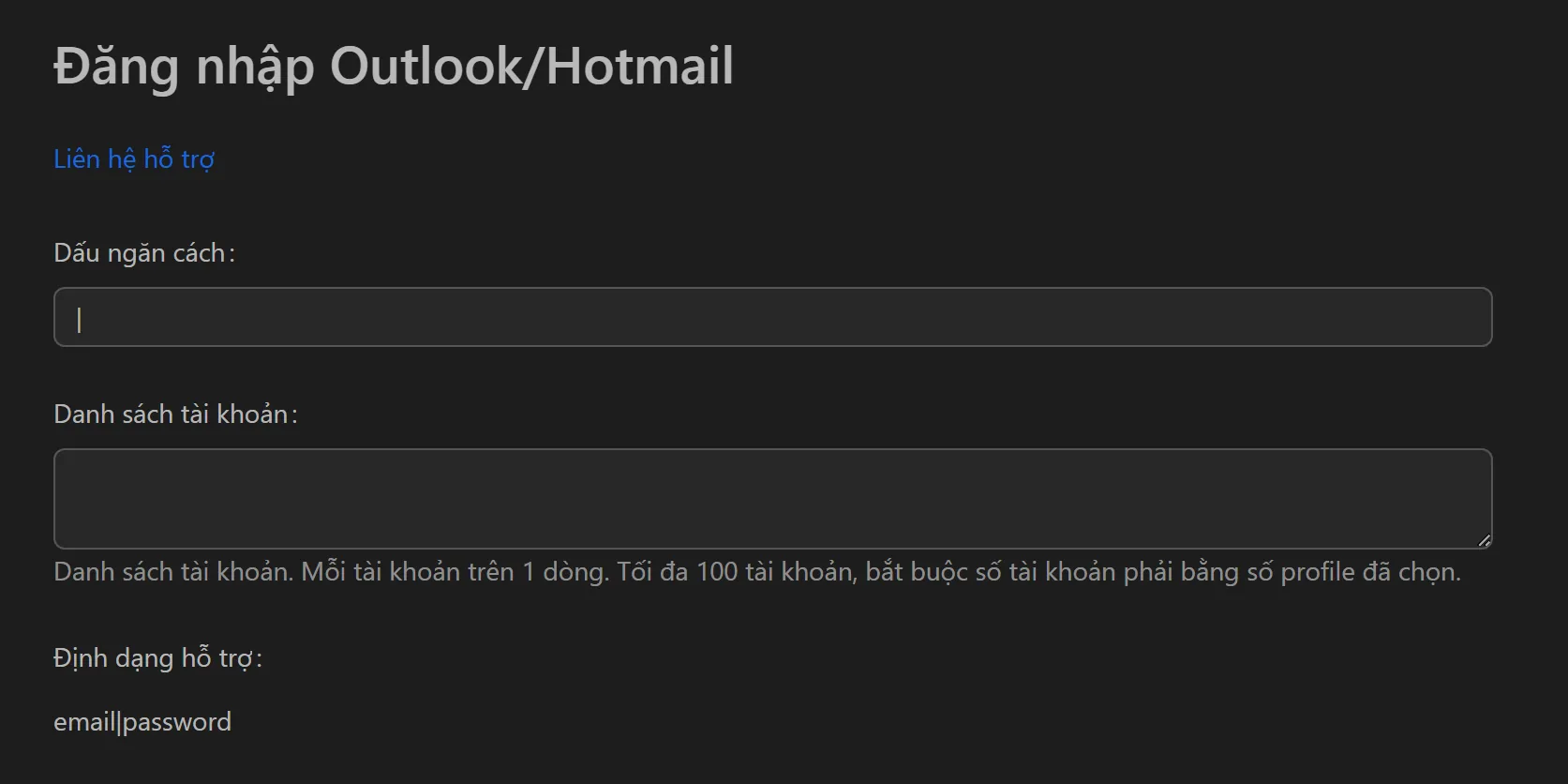 Giao diện tool autologin Outlook/Hotmail trên Omnilogin