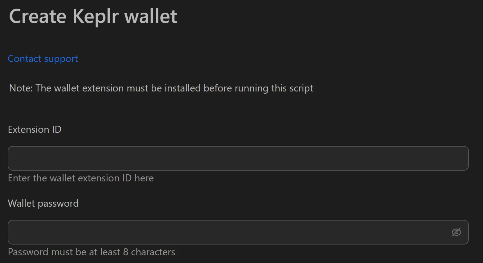 Keplr bulk wallet creation tool showing generated wallet list with addresses
