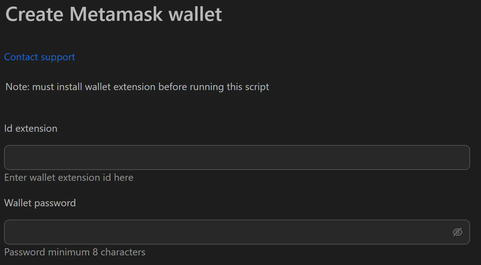 MetaMask bulk wallet creation tool showing generated wallets with addresses and keys