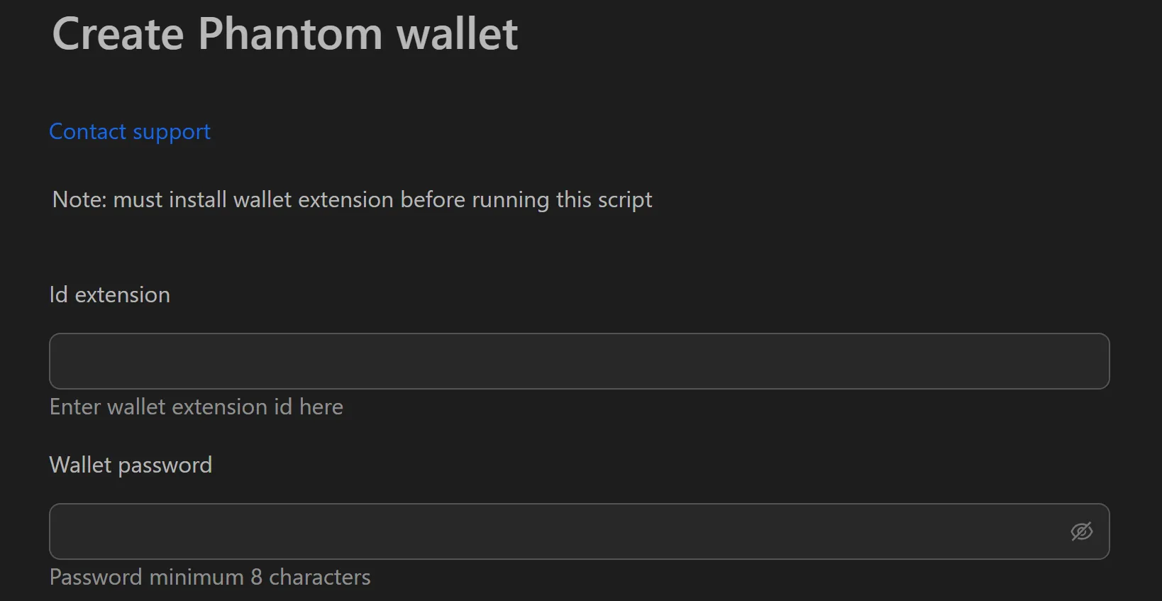 Phantom bulk wallet creation tool showing generated Solana wallet addresses