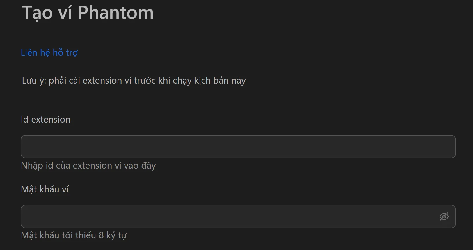 Giao diện tool tạo ví Phantom hàng loạt