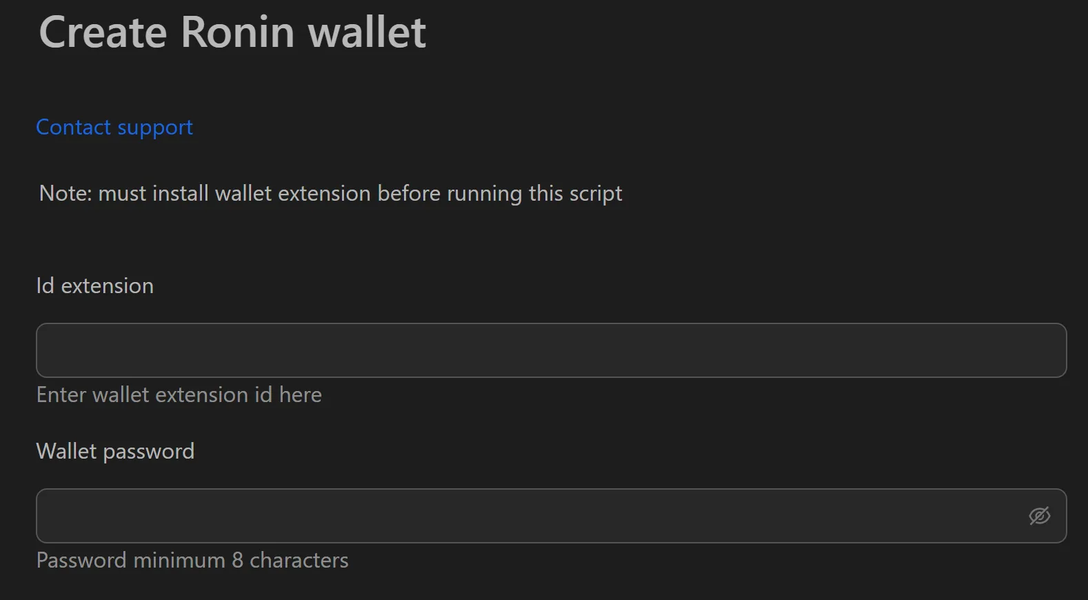 Ronin Wallet bulk creation interface in Omnilogin