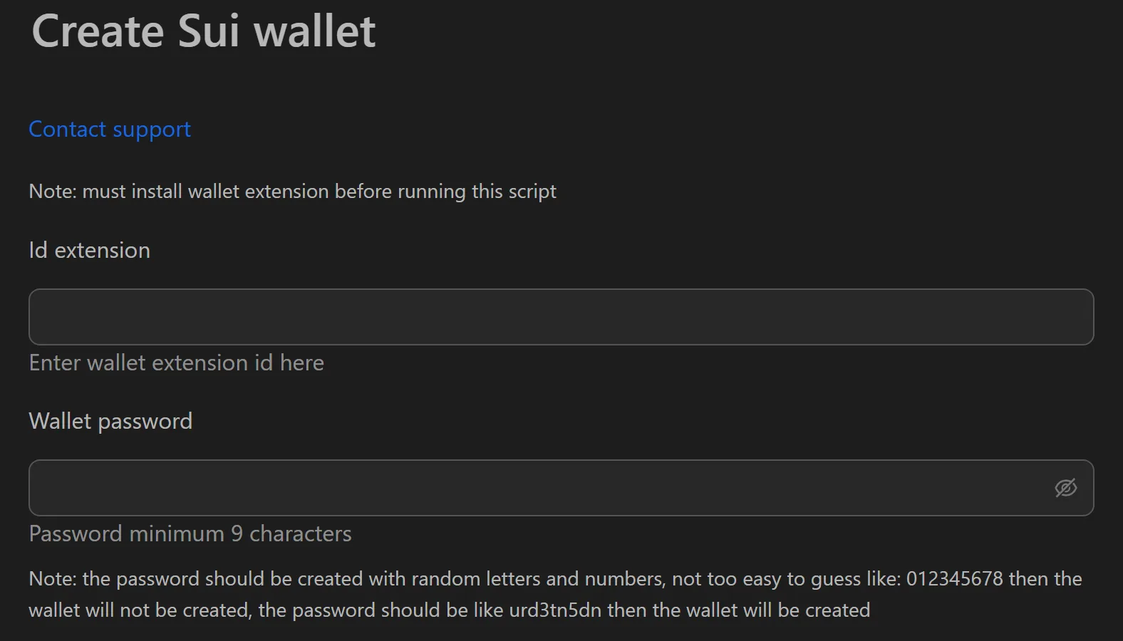 Sui Wallet bulk creation interface in Omnilogin