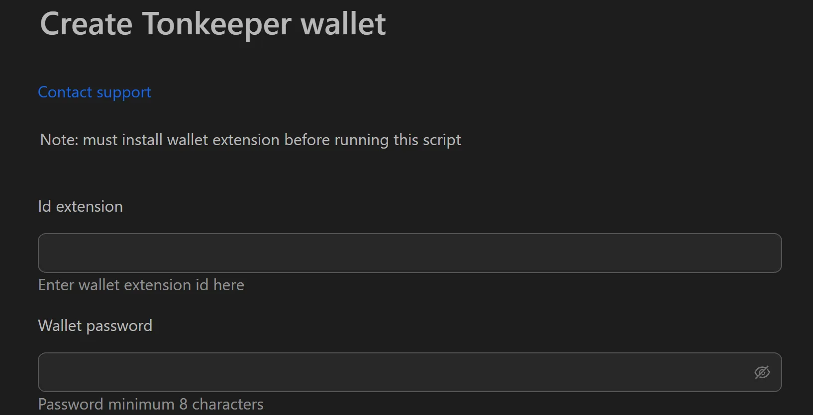 Tonkeeper Wallet bulk creation interface in Omnilogin