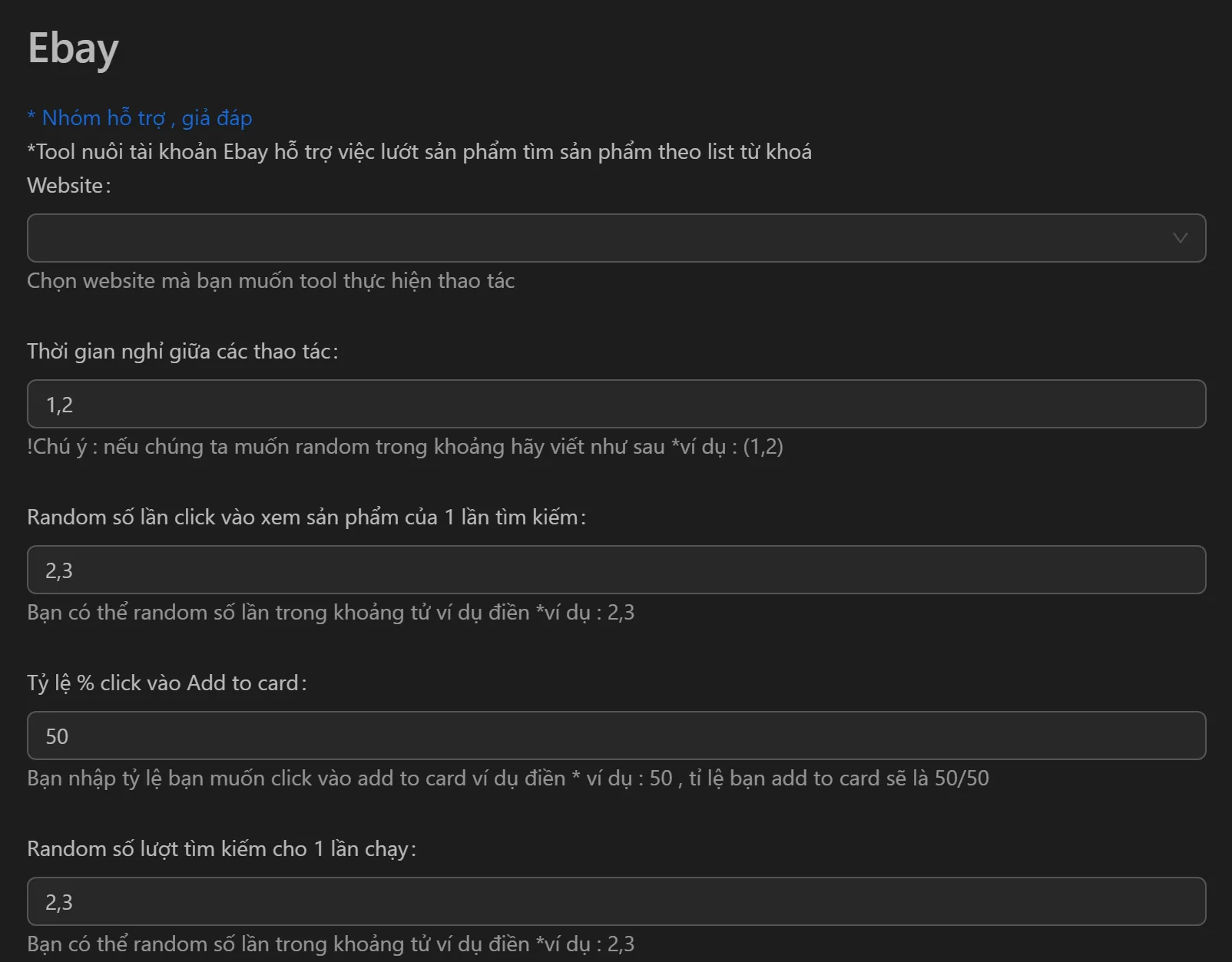 Giao diện tool nuôi tài khoản eBay trên Omnilogin