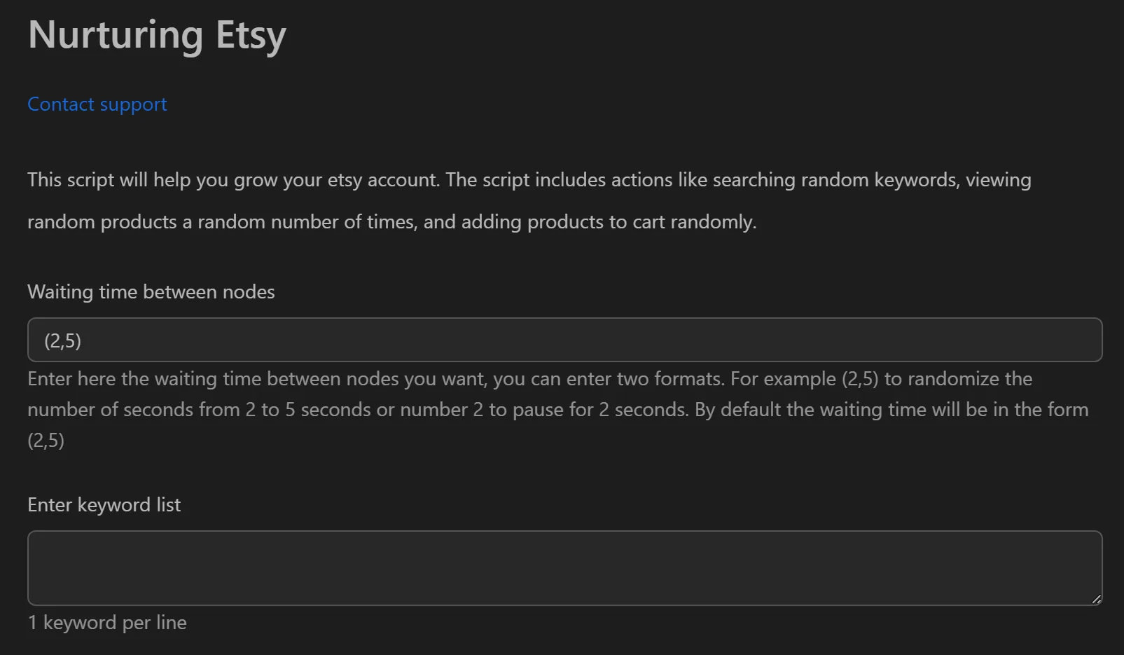 Etsy account nurturing tool interface in Omnilogin