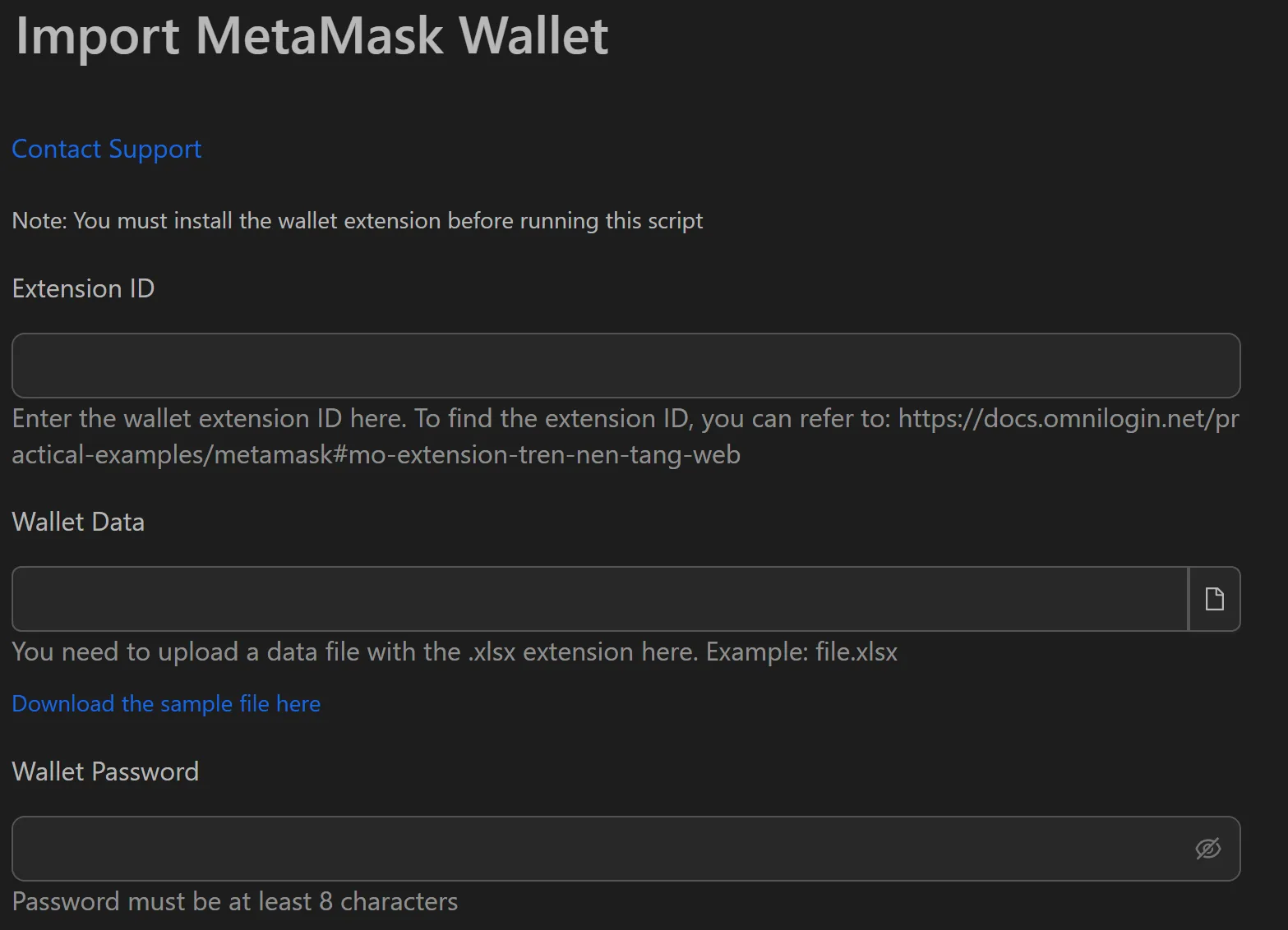 MetaMask wallet import workflow attributes
