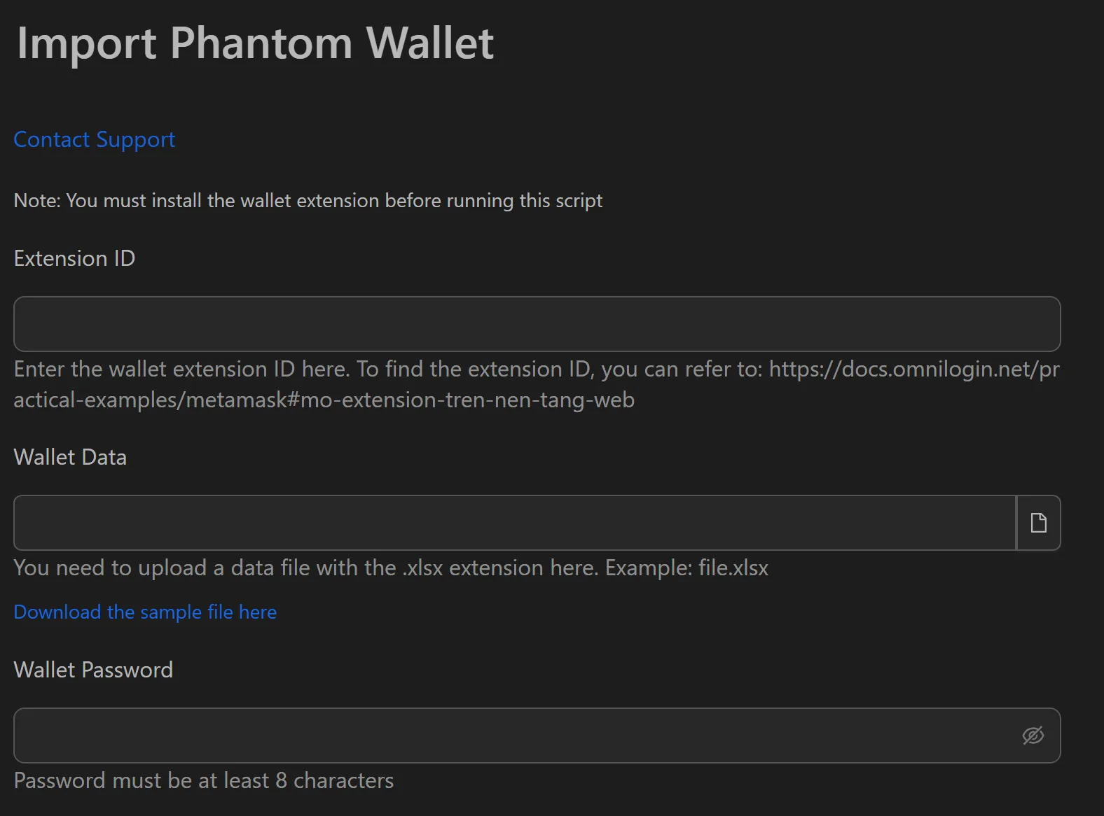Phantom wallet import workflow attributes
