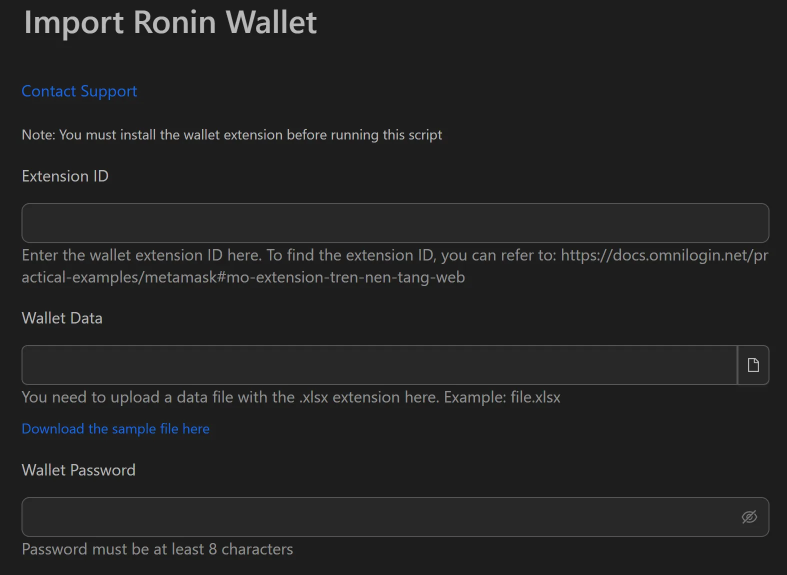 Ronin wallet import workflow attributes