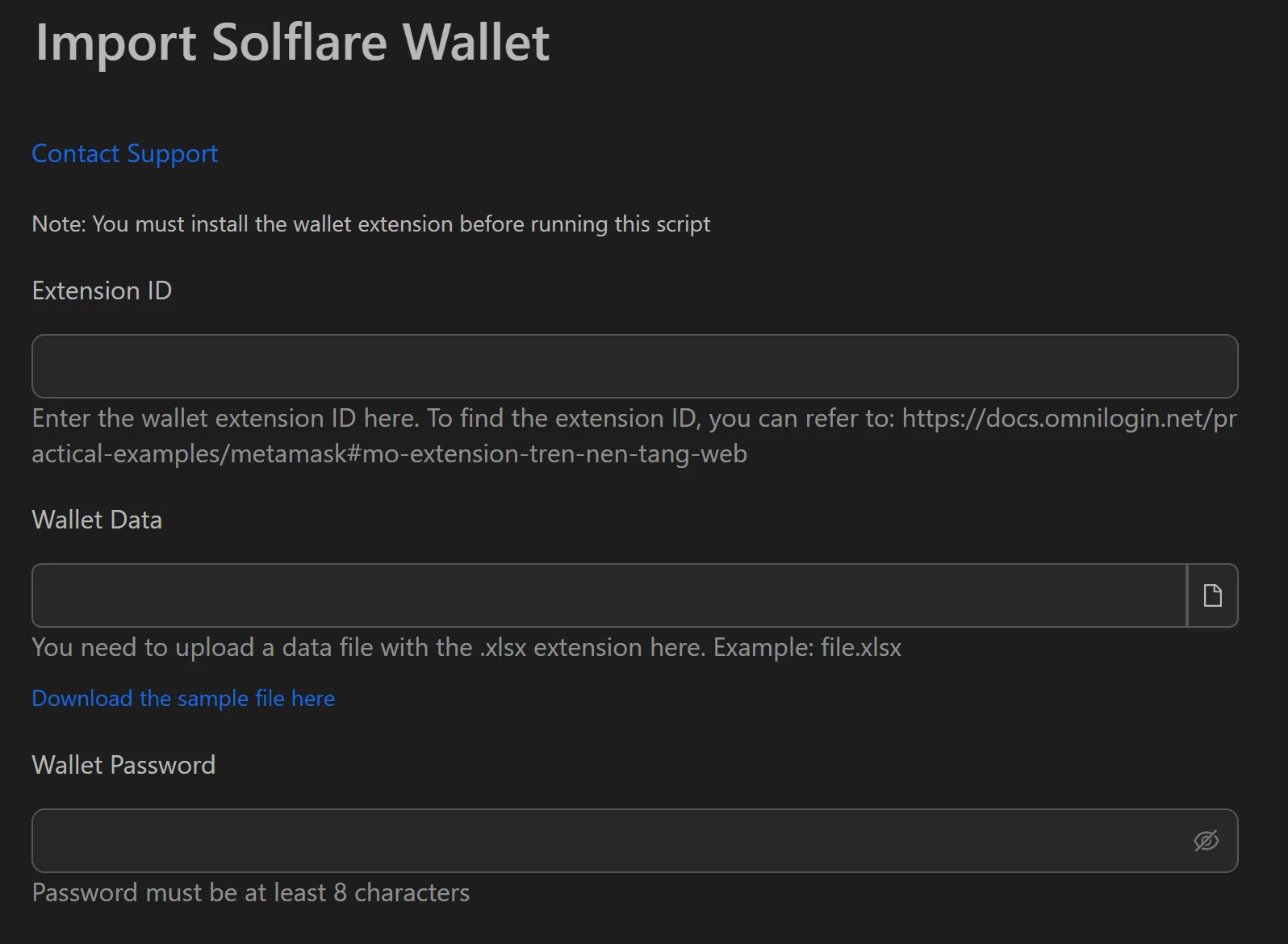 Solflare wallet import workflow attributes