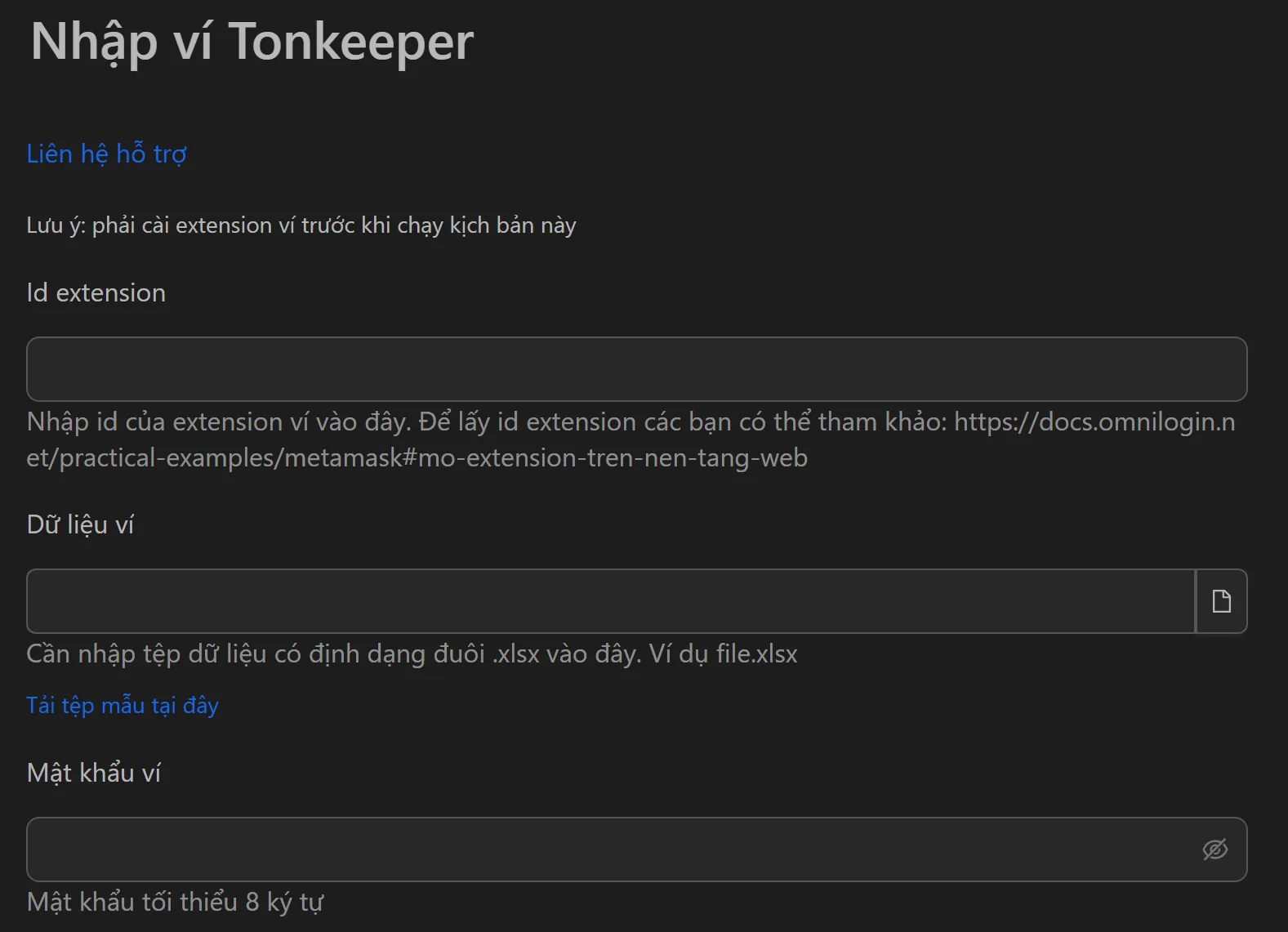 Giao diện tool nạp ví Tonkeeper hàng loạt
