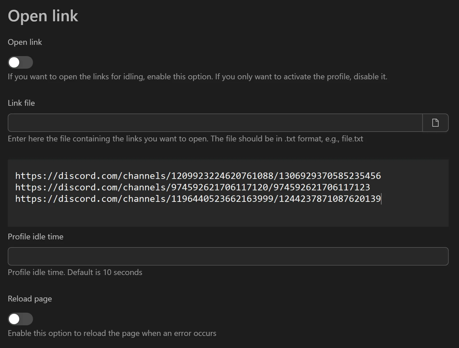 Keep running tool interface with URL input and concurrent profile options